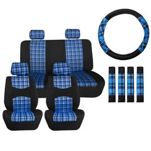 lot 42491 image: TLH Universal Car Seat Covers Tartan57 Plaid Print Blue Car Seat Covers Full Set in Flat Cloth, Automotive Interior Accessories Protector Universal Fit Seat Covers for Most Cars, Trucks, SUVs or Vans