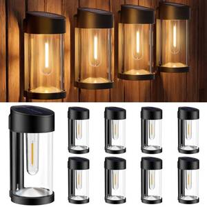 lot 42495 image: Woolmug 8 Pack Solar Fence Lights Outdoor, Metal Glass Solar Wall Lights Deck Lights Solar Powered Retro IP65 Waterproof Outdoor Solar Lights for Fence Post Garden Backyard Porch Wall Decor,Warm White