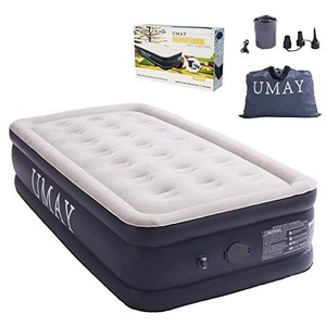 lot 42499 image: UMAY Twin Air Mattress with Built in Pump, 18 Elevated Durable Air Mattresses for Camping, Home & Guests or Guests, Twin Blow Up Mattress, Portable (Drak)