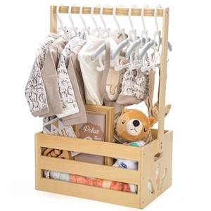 lot 42501 image: GiftAmaz Wooden Baby Shower Crate Closet, Baby Storage Crate Hamper with Handle, Basket for Baby Shower Gifts, Welcome Gift Basket for Newborn Boys Girls, Pregnancy Gifts for New Parents