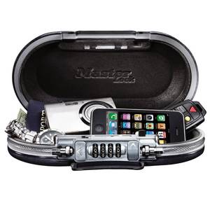 lot 42503 image: Master Lock Portable Small Lock Box, Set Your Own Combination Lock Portable Safe, Personal Travel Safe, 5900D, Gunmetal Grey