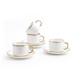 lot 42523 image: Agyiuns Tea Cups and Saucers with Gold Trim, 6.76 Ounce White Porcelain Tea Set & Coffee Cups for Latte, Cafe Mocha, Tea-Set of 4,Porcelain Mugs for Kitchen or Cafe(white and gold)