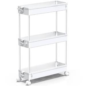 lot 42525 image: SPACEKEEPER Slim Rolling Storage Cart, 3 Tier Bathroom Storage Organizer Laundry Room Utility Cart Mobile Shelving Unit, Multi-Purpose for Kitchen Office Bathroom Laundry Narrow Places, White