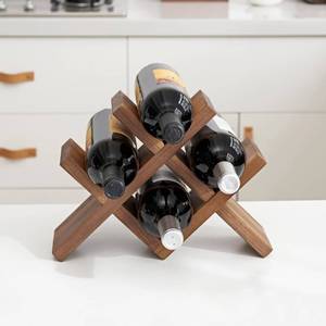lot 42527 image: INMAN Walnut Wood Wine Storage Rack Countertop, 4 Bottle Wine Rack Free Standing Wine Storage, Wine Shelf Organizer, Perfect for Home D�cor and Wine Gifts, No Need Assembly