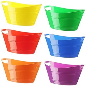 lot 42531 image: 6 Pieces Ice Buckets Bulk, Plastic Ice Buckets with Handles, Oval Storage Tub, Large Capacity Ice Drink Bucket for Party Bar Wine Beer Champagne Beverage Bottle Cooler (Multicolor,4.5 Liter)