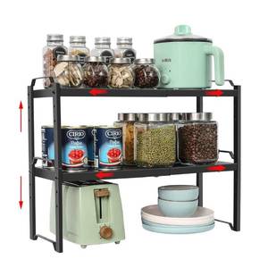 lot 42552 image: 2 Pack Expandable Cabinet Countertop Shelves, Stackable Shelves Organizers For Kitchen Cabinet Countertop Storage, Adjustable Cupboard Counter Pantry Organizer Shelf Rack Stand, Length20.5, Black