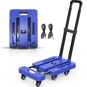 lot 42560 image: SPACEKEEPER Folding Hand Truck, 500 LB Capacity Luggage Cart, Portable Folding Dolly with 6 Wheels and 2 Elastic Ropes for Luggage, Personal, Travel, Auto, Moving and Office Use, Blue