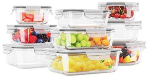 lot 42565 image: HOMBERKING Glass Food Storage Containers with Lids, 18 Piece Glass Meal Prep Containers, Airtight Glass Lunch Bento Boxes, BPA-Free & Leak Proof (9 lids & 9 Containers) - Grey