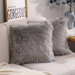 lot 42567 image: Peshtemania Grey Fluffy Pillows (2packs 18x18) Cute Faux Fur Pillow Case Decorative for Couch Sofa Fuzzy Throw Pillows Covers for Bedroom Living Room Decor and Car Cushion