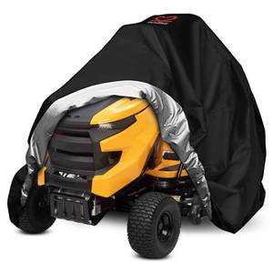 lot 42574 image: Riding Lawn Mower Cover, Heavy Duty Waterproof Polyester 600D Oxford Tractor Cover UV & Dust & Water Resistant, Universal Fit Decks up to 54 with Elastic Cord & Storage Bag (Black)