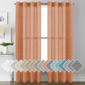 lot 42575 image: H.VERSAILTEX Linen Curtains Natural Blended Curtain Panels for Living RoomLight Reducing Linen Semi Sheer Curtains 84 inch Length 2 Panels Set Nickel Grommet Window Panels, 52 x 84, Orange
