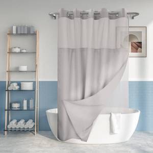 lot 42576 image: No Hook Slub Textured Shower Curtain with Snap-in PEVA Liner Set - 71 x 74(72), Hotel Style with See Through Top Window, Machine Washable & Water Repellent, Gray, 71x74