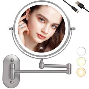 lot 42579 image: TUSHENGTU Wall Mounted Makeup Vanity Mirror with Lights Bathroom Shaving Mirror with 10X Magnifying Nickel, LED Rechargeable (8CB-N10X).