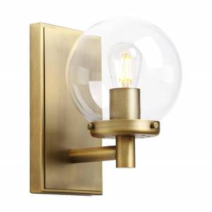 lot 42591 image: Pathson Vintage Globe Glass Wall Sconce, Industrial Bathroom Vanity Lighting, Brass Wall Lamp Fixtures for Living Room