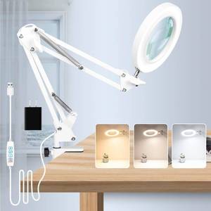 lot 42600 image: NUEYiO 10X Magnifying Glass with Light, Flexible Arm Magnifier Lamp, 3 Color Modes & Stepless Dimming Magnifying Lamp with Clamp, Hands Free Lighted Magnifying Glass for Hobby Craft Workbench-White