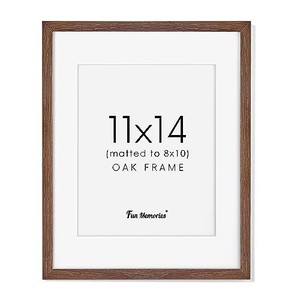 lot 42617 image: 11x14 Wood Picture Frame, Solid Oak Wood Frame 11 x 14 for Wall, Display 8x10 with Mat or 11x14 without Mat, 11x14 Wood Frame with Tempered Glass, 11x14 Photo Frame Art Frame, Walnut Color, 1 Pack