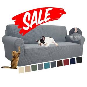 lot 42618 image: YEMYHOM Couch Cover Latest Jacquard Design High Stretch Sofa Covers for 3 Cushion Couch, Pet Dog Cat Proof Slipcover Non Slip Magic Elastic Furniture Protector (Sofa, Light Gray)