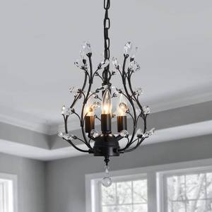 lot 42621 image: CVKASH 3 - Light Branch Crystal Chandelier Small Flush Mount Vintage Pendant Hanging Lighting Farmhouse Light Fixture for Bedroom Porch Dining Room Kitchen Hallway Foyer(Matte Black)