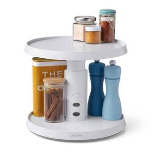 lot 42626 image: YouCopia Crazy Susan Two-Tier Turntable, Height-Adjustable Lazy Susan Organizer for Kitchen Cabinet and Pantry Organization and Storage, White