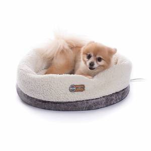 lot 42628 image: K&H PET PRODUCTS Heated Thermo-Snuggle Cup Bomber Indoor Heated Cat Bed, Heated Pet Bed for Indoor Cats and Small Dogs, Thermal Warming Large Cat Bed, Round Kitty Heating Bed, Gray 14x18in