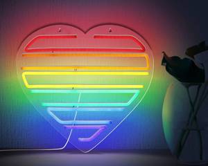 lot 42657 image: Rainbow Colorful Heart Neon Signs for Wall Decor, Dimmable USB Powered Pride Flag LED Neon Light for LGBT LGBTQ Party, Home, Bedroom, Kids or Girls Room Decoration (13.8 x 12.6)