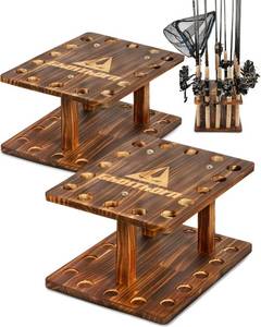 lot 42658 image: Ghosthorn Fly Fishing Rod Holders for Garage, Vertical Wooden Fishing Rod Pole Organizer Floor Stand, Fishing Rod Pole Rack Holds up to 12-16 Rods or Combos
