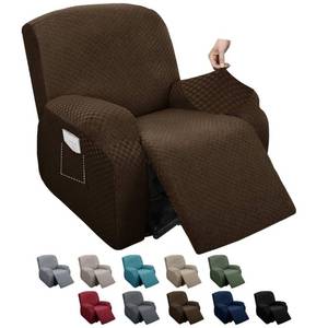 lot 42659 image: MAXIJIN Newest Recliner Slipcovers for Living Room 4 Pieces Stretch Jacquard Recliner Chair Cover Soft Fitted Recliner Protector with Elastic Bottom for Kids, Pets (Recliner, Dark Coffee)