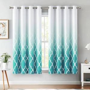 lot 42660 image: Metro Parlor Ombre Full Blackout Curtains 54 Inches Length 2 Panels for Living Room Bedroom Teal White Moroccan Printed Grommet Top Room Darkening Window Treatments Drapes