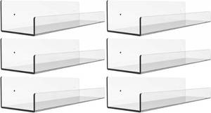lot 42665 image: Clear Floating Shelves Wall Mounted,Set of 6 Adhesive Hanging Shelving Non-Drilling,Acrylic Bathroom Shelves,Popular Figures, Funko Pops,Action Figure for Wall Shelves Display,and Kid Bookshelf