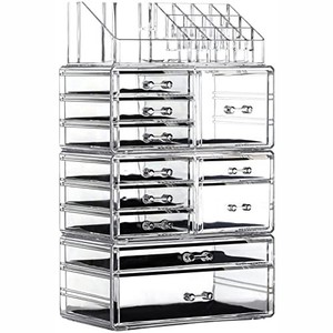 lot 42666 image: Cq acrylic Makeup Organizer Skin Care Large Clear Cosmetic Display Cases Stackable Storage Box With 11 Drawers For Vanity,Set of 4