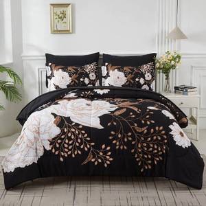 lot 42667 image: Yogeneg 7 Piece Bed in a Bag King Size Comforter Set Botanical Floral Bedding Set,White Flower Leaves Printed on Black Reversible Design,Soft Microfiber Comforter with Sheet Set,All Season(Black,King)
