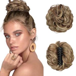 lot 42676 image: NANNAN Messy Hair Bun Extensions for Women, Claw Clip Ponytail Hairpieces Extensions Synthetic Wavy Curly Messy Bun Hair Piece Updo Hairpieces- Mix Brown