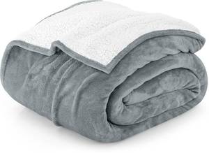 lot 42686 image: Utopia Bedding Sherpa Blanket Queen Size Cool Grey, 90x90 Inches - 480GSM Thick Warm Plush Fleece Reversible Blanket for Bed, Sofa, Couch, Camping and Travel