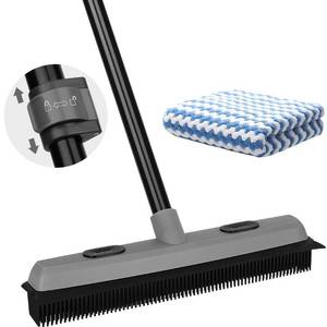lot 42698 image: Pet Hair Removal Rubber Broom with Squeegee, Carpet Rake for Pet Hair with 59 Telescoping Long Handle, Fur Remover Rake for Carpet, Hardwood Floor, Tile