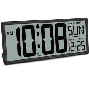 lot 42701 image: WallarGe 14.5 Large Digital Wall Clock Battery Operated with Jumbo Numbers, Temperature and Date - Easy to Read and Set, Auto DST