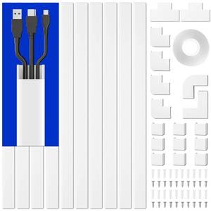 lot 42702 image: Cord Cover Raceway Kit, 157in Cable Cover Channel, Paintable Cord Concealer System , Cord Wires Hider, Hiding Wall Mount TV Powers Cords in Home Office, 10X L15.7in X W0.95in X H0.55in, White