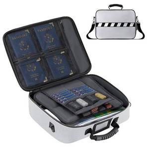 lot 42708 image: Golkcurx Fireproof Document Bag with Lock (14.2 x 10.6 x 4 inch),Fireproof Document Safe,Fireproof Bag for Waterproof Zipper,Fireproof Document Box for Important Document Organizer,Silver