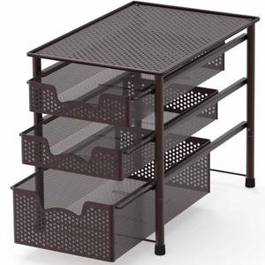 lot 42711 image: Simple Houseware Stackable 3 Tier Sliding Basket Organizer Drawer, Bronze