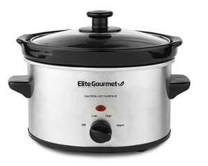 lot 42712 image: Elite Gourmet - 2Qt. Oval Slow Cooker - Stainless Steel