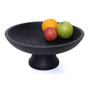 lot 42713 image: Folkulture Wood Fruit Bowl or Decorative Pedestal Bowl for Table D�cor, Wooden Fruit Bowl for Kitchen Counter or Table Centerpiece, 12-inch Large Bowls for Breads, Mango Wood, Black