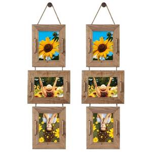 lot 42717 image: ABSWHLM 5x7 Hanging Picture Frames Rustic Solid Wood 3 Opening Picture Frame Collage Wall Mounted Set Display 4x6 Pictures with Mat or 5x7 Without Mat (Weathered Brown, 2Pack)