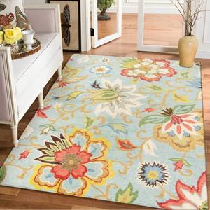 lot 42718 image: Lahome Machine Washable Floral Living Room Rug - 5x7 Area Rugs for Bedroom Non-Slip Large Low-Plie Kitchen Rug Soft Throw Nursery Kids Room Rug Distressed Indoor Carpet for Dining Room Entryway Office