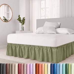 lot 42727 image: Wrap Around Dust Ruffle Bed Skirt - Sage Green - for King Size Beds with 15 in. Drop - Easy Fit Elastic Strap - Pleated Bedskirt with Brushed Fabric - Wrinkle Free, Machine Wash - by CGK Linens