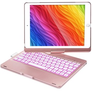 lot 42728 image: BABG iPad Keyboard Case for iPad 6th Gen 2018, iPad 5th Gen 2017, iPad Pro 9.7, iPad Air 2, iPad Air 1, 360 Screen Rotation 7 Colors Backlight iPad Case with Keyboard - Rose Gold