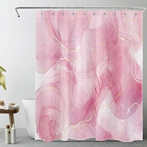 lot 42741 image: HVEST Modern Marble Shower Curtain, Pink and Gold Luxurious Marble Bathroom Curtain with Hooks, Abstract Art Bath Curtain Polyester Fabric Bath Decor Accessories, 60x72 Inches