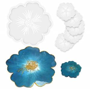 lot 42744 image: Panamalar Silicone Resin Molds, 1PCS Large Resin Tray Mold and 5PCS Coaster Molds for Resin Casting, Flower Shape Epoxy Resin Casting Molds for DIY, Home Decoration, Table Wine Tray-6 PCS