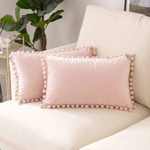 lot 42751 image: Woaboy Decorative Pillow Covers 12x20 Pink Throw Pillows Pack of 2 Cozy Soft Pom-poms Velvet Couch Pillow Covers Home Decor for Farmhouse Cushion Sofa Bedroom