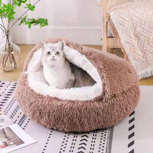 lot 42758 image: Cat Beds for Indoor Cats, Plush Fluffy Hooded Cat Bed Cave, Calming Dog Beds for Small Dogs, Anti-Anxiety Cozy Cuddler Luxury Puppy Bed, Anti-Slip Bottom Pet Bed