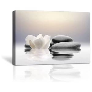 lot 42759 image: LZIMU Zen Canvas Wall Art Lotus Flowers and Stones Spa Pictures Wall Decor Art Prints for Yoga Meditation Room Decor (12x18in (30x45cm))