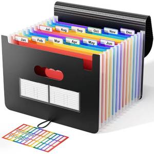 lot 42763 image: ABC life Accordian File Organizer,12 Pockets Expanding File Folder,Portable Expandable Filing Box,Desktop Accordion Folders,Plastic Colored Paper Document Paperwork Receipt Organizer(A4Letter Size)